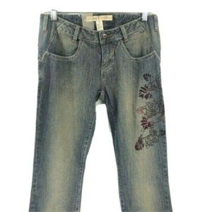 EckoRed Junior's Blue Jeans Burgundy Floral Print on Leg Vintage NWT Size 7